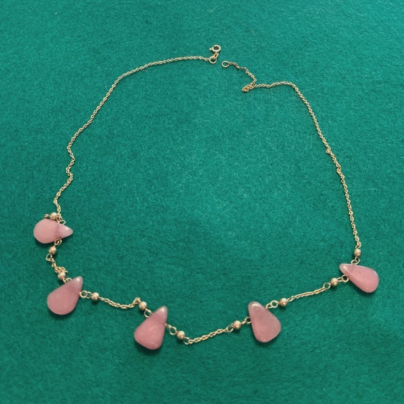 Designer Hana 14KT Handmade Y/G Beads Rose Quartz Coral Chain Necklace 18” - Picture 1 of 6